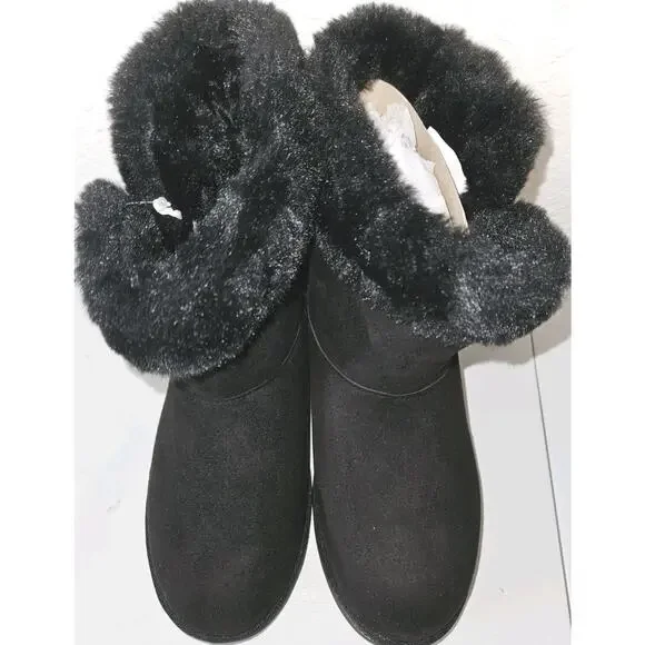 NWT! Juicy Couture Kodak Boots Girls Faux Fur With Bows Black Size 5M
